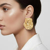 Eda Jewels Dubai gold plated statement stud earring featuring a textured, molten textured abstract design