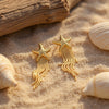 Nerida gold plated starfish drop earrings featuring wavy cascading textured metal strands by Eda Jewels Dubai