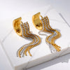 Ria gold plated hoop earrings with cascading gold and silver two tone beaded fringe chains by Eda Jewels Dubai