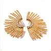 Alina gold fan statement earrings with crystal detailing, finished in 18K PVD Real Gold Plating by Eda Jewels Dubai.
