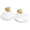 Gold-plated white mother of pearl Aruba shell statement large earrings by Eda Jewels Dubai. Perfect for daily wear and gifting