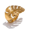 Ash gold plated botanical leaf statement ring perfect for everyday wear by Eda Jewels Dubai