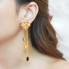 Bella gold plated heart drop earrings with chains by Eda Jewels Dubai. Perfect statement daily wear or party or gifting piece.