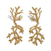 gold-plated Coraline statement earrings by Eda Jewels Dubai feature an intricate, coral-inspired design with delicate pearl accents