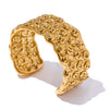 Dione gold plated bubble textured chunky cuff bracelet by Eda Jewels Dubai. Perfect statement wear gifting piece.
