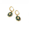 Gold plated Ivy earrings by Eda Jewels Dubai, featuring an oval green stone with a central geometric detail. Perfect for everyday wear or gifting