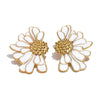 Gold plated June earrings by Eda Jewels Dubai, featuring a white enamel daisy flower design. Perfect for everyday wear or gifting