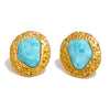 Gold plated Noor earrings by Eda Jewels Dubai, featuring a hammered texture and turquoise stone. Perfect for everyday wear or gifting