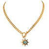 Oria gold plated chain necklace with a turquoise stone sunburst pendant, perfect for gifting and everyday wear by Eda Jewels Dubai