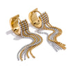 Two tone Ria earrings by Eda Jewels Dubai, featuring cascading gold and silver ball chains. Perfect for everyday wear or gifting