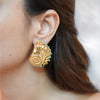 Gold-plated Seashell statement earrings featuring blue thread, by Eda Jewels Dubai. Perfect for daily wear and gifting