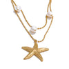 Sirena gold plated double layer necklace featuring a starfish pendant and pearls, perfect for everyday wear and gifting by Eda Jewels Dubai