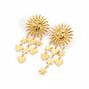 Sora gold plated celestial sun, star, and heart dangle earrings by Eda Jewels Dubai, perfect for everyday wear and perfect for gifting
