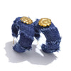 Tessa frayed denim and gold plated sunflower hoop earrings by Eda Jewels Dubai, perfect for everyday wear and perfect for gifting