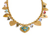 Thalassa gold plated statement necklace featuring assorted heart charms and colorful beads for everyday and beach wear and perfect for gifting by Eda Jewels Dubai